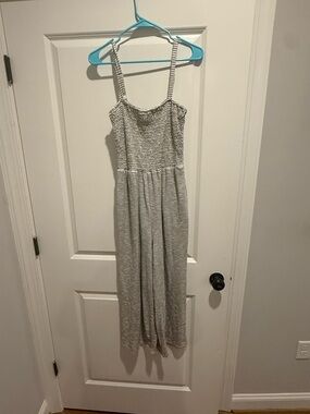 Old Navy Gray Striped Smocked Jumpsuit